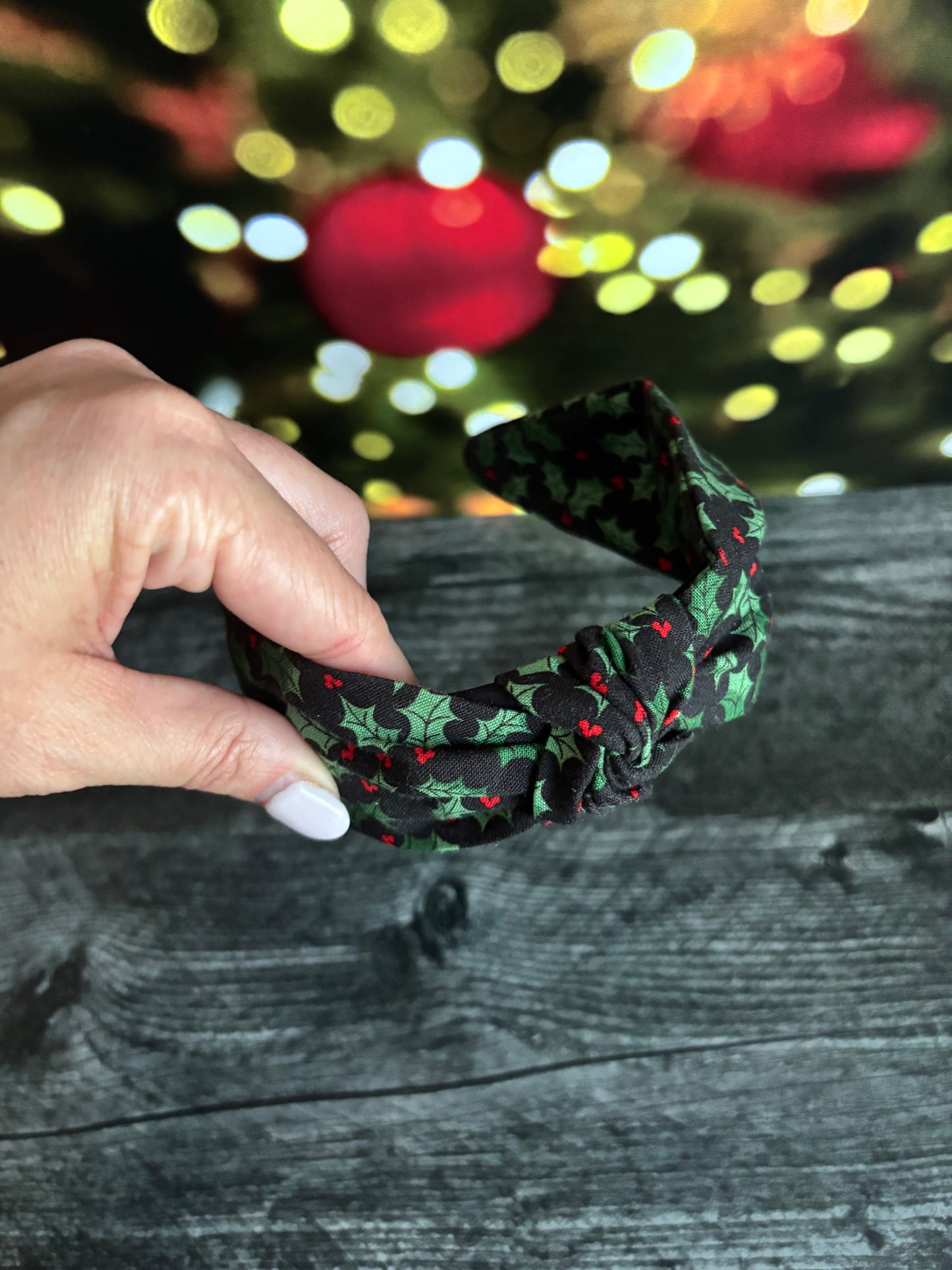 Holly on Black - Knotted Headband