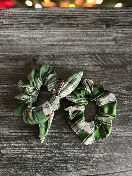 Green Plaid  - Cotton Scrunchie
