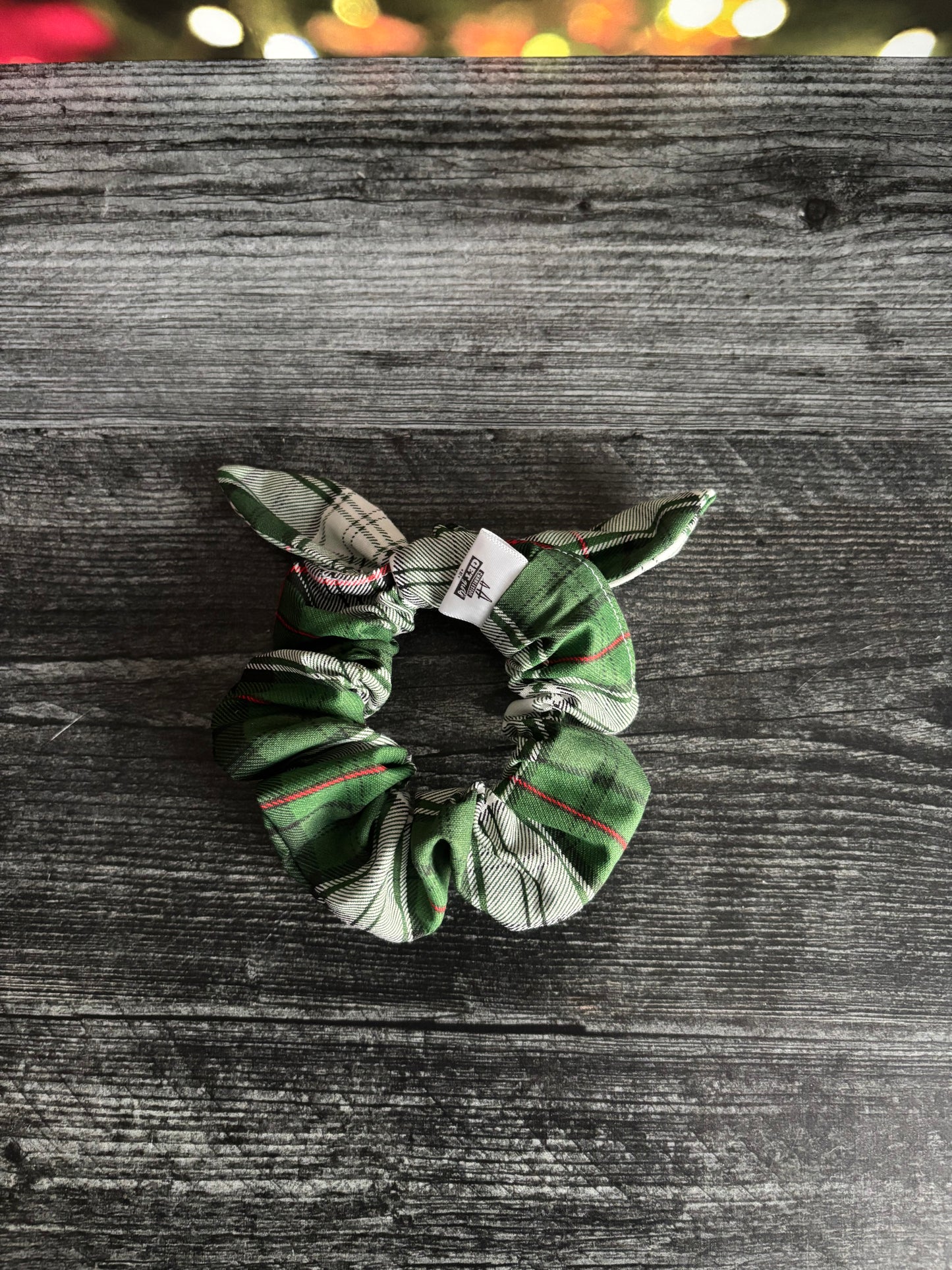 Green Plaid  - Cotton Scrunchie