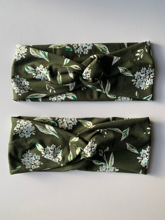 Hydrangeas in Green - Twisted Knit Headbands