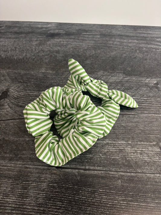 Green and White Stripe - Cotton Scrunchie