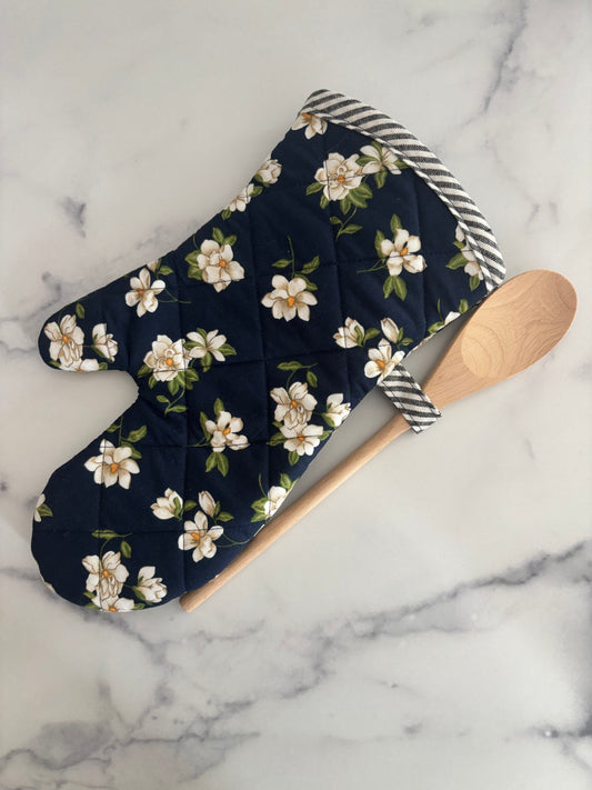 Magnolias on Navy - Oven Mitt