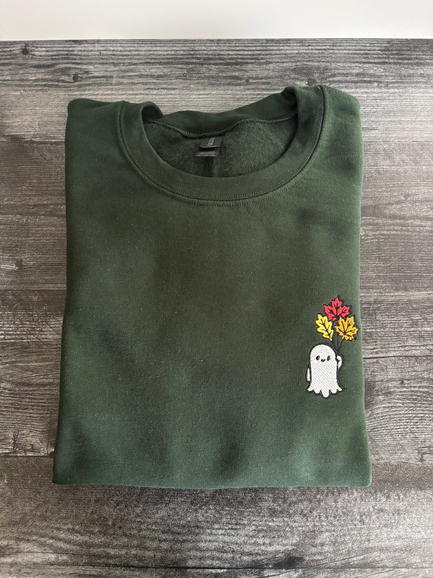 Ghost with Leaf Balloons - Custom Embroidery Sweatshirt