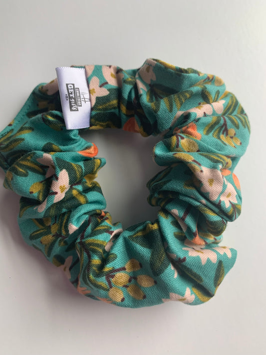 Citrus Floral Teal - Cotton Scrunchie