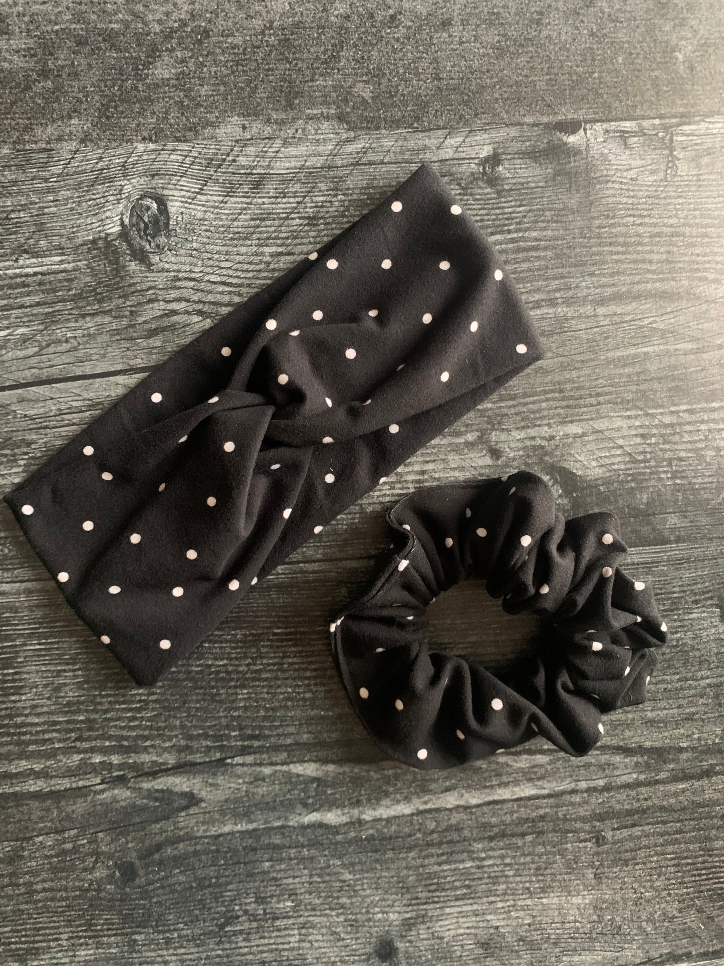Polka Dots on Black - Knit Scrunchie