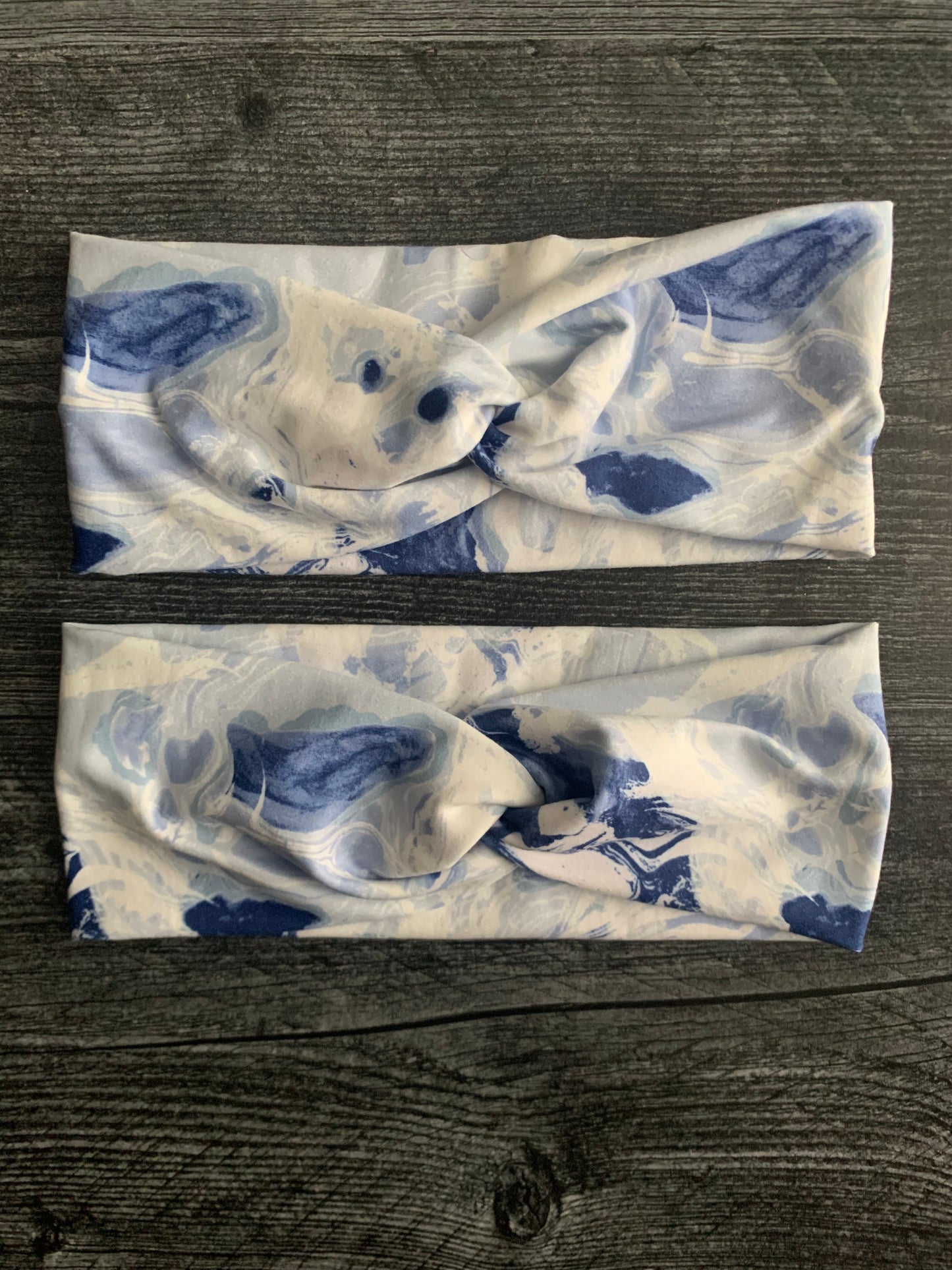 Blue and White Marble - Twisted Knit Headbands