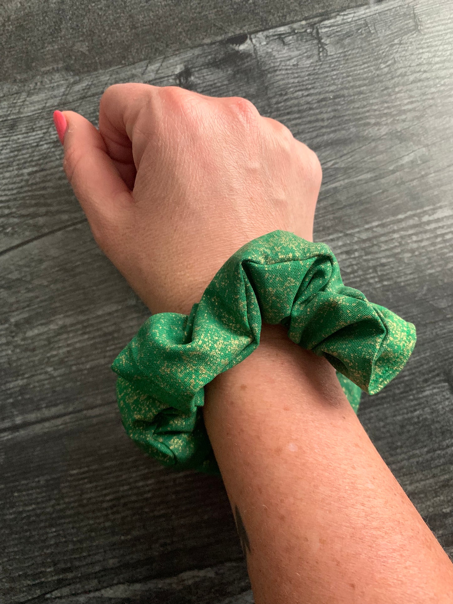 Sparkly Gold on Green - Cotton Scrunchie