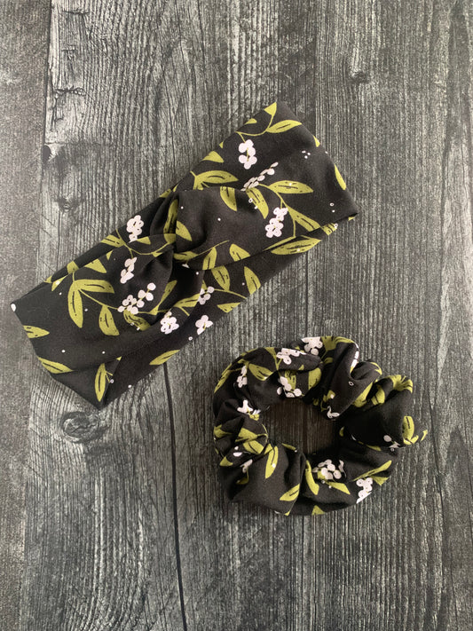 Vines and Berries on Black - Twisted Knit Headbands