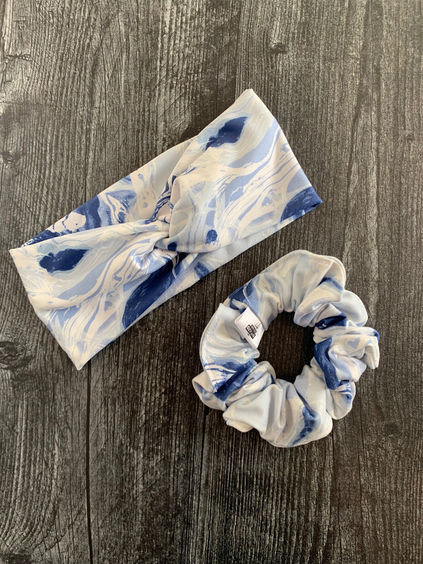 Blue and White Marble - Twisted Knit Headbands