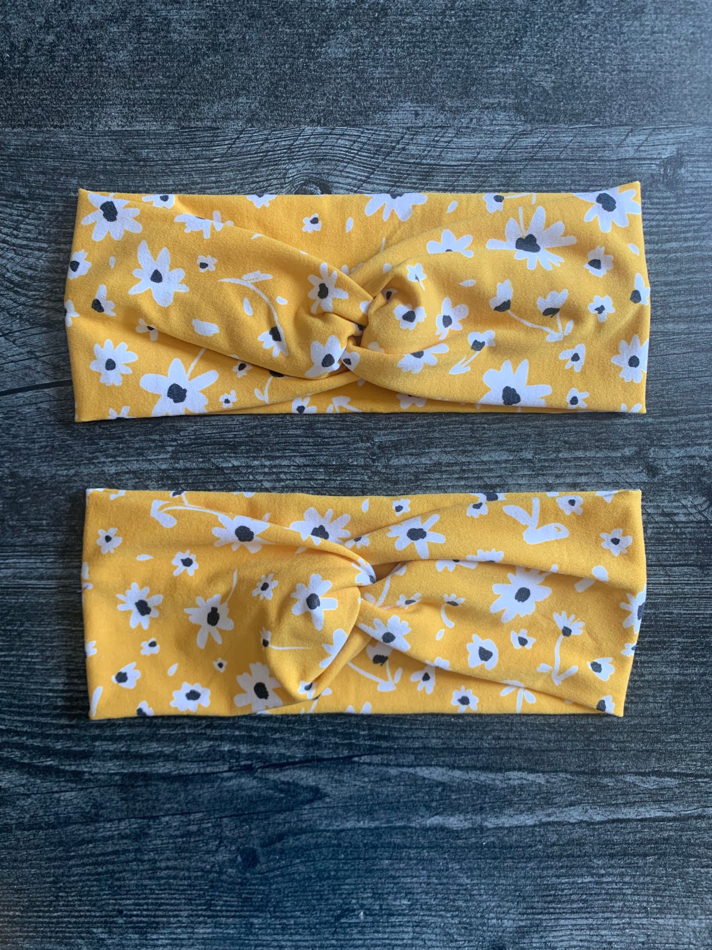 Yellow with Daisies - Twisted Knit Headbands