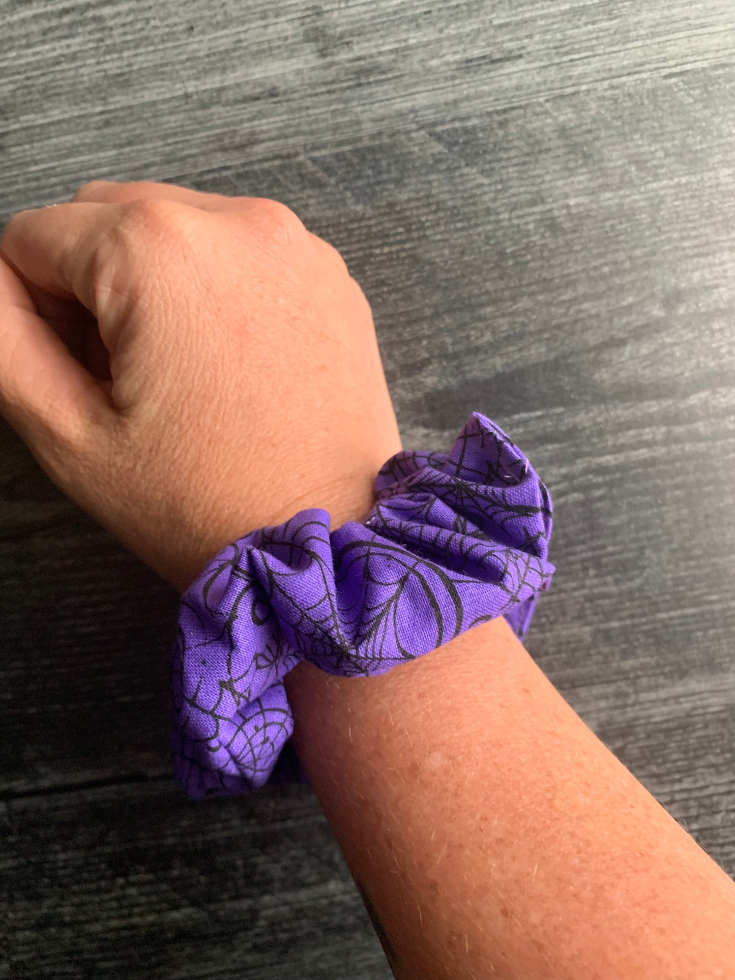 Spiderwebs on Purple - Cotton Scrunchie