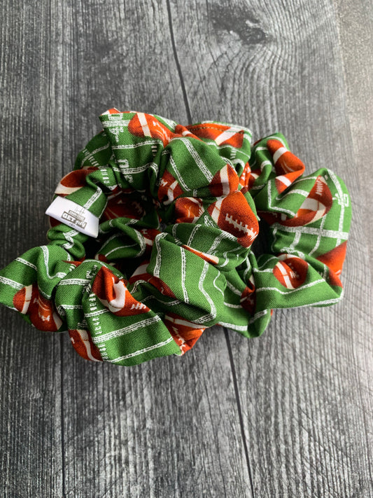 Footballs on Green - Cotton Scrunchie