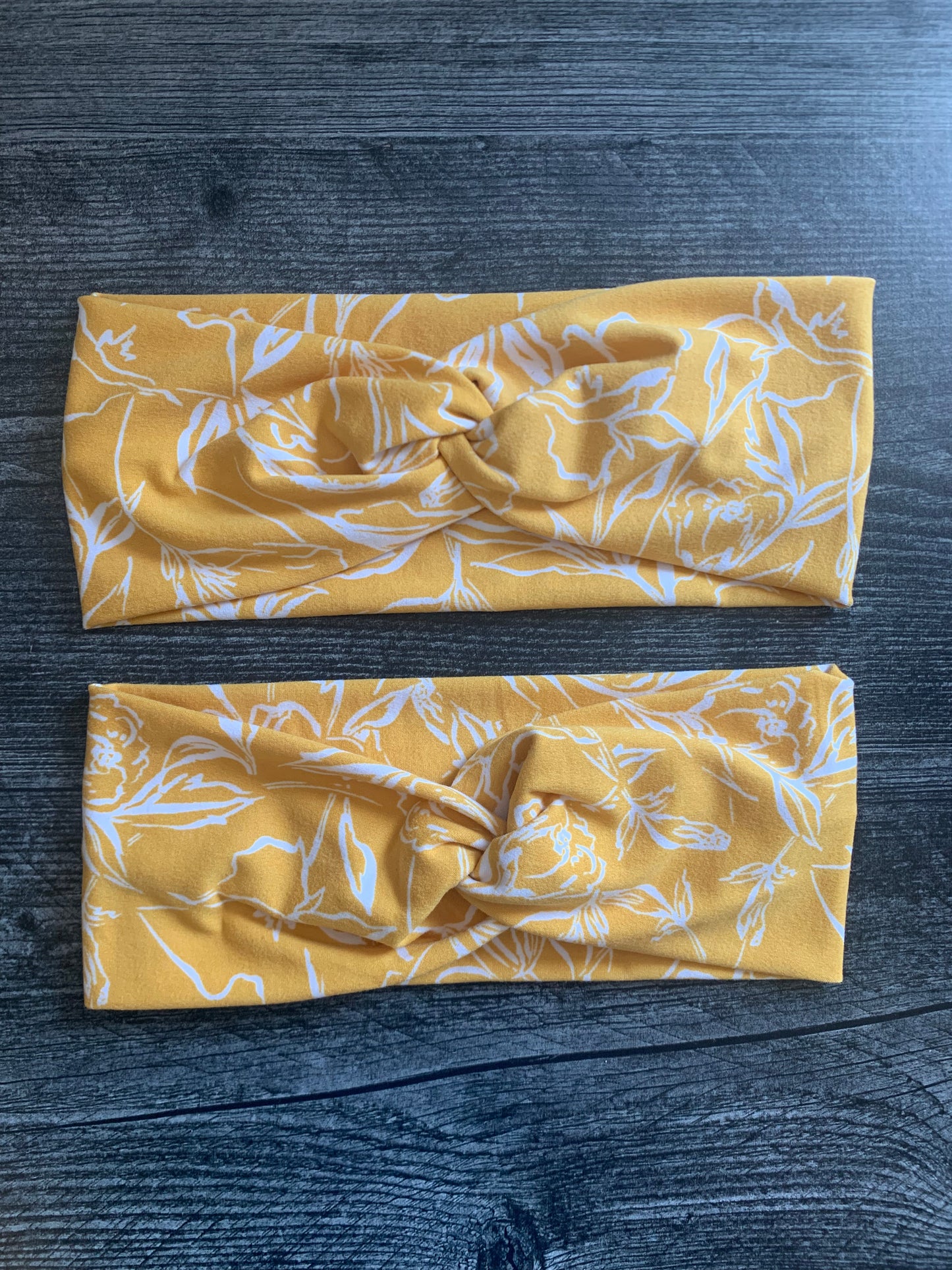 Yellow with White Flowers - Twisted Knit Headbands