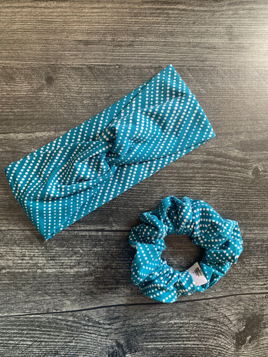 Blue with White Dots - Twisted Knit Headbands
