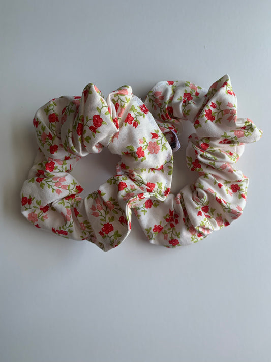 Sunday Stroll Freshly Cut Floral Stripe in Red - Cotton Scrunchie