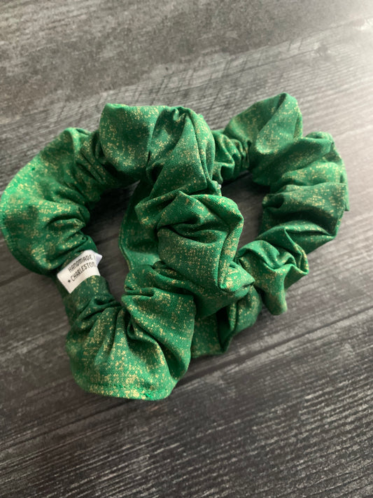 Sparkly Gold on Green - Cotton Scrunchie