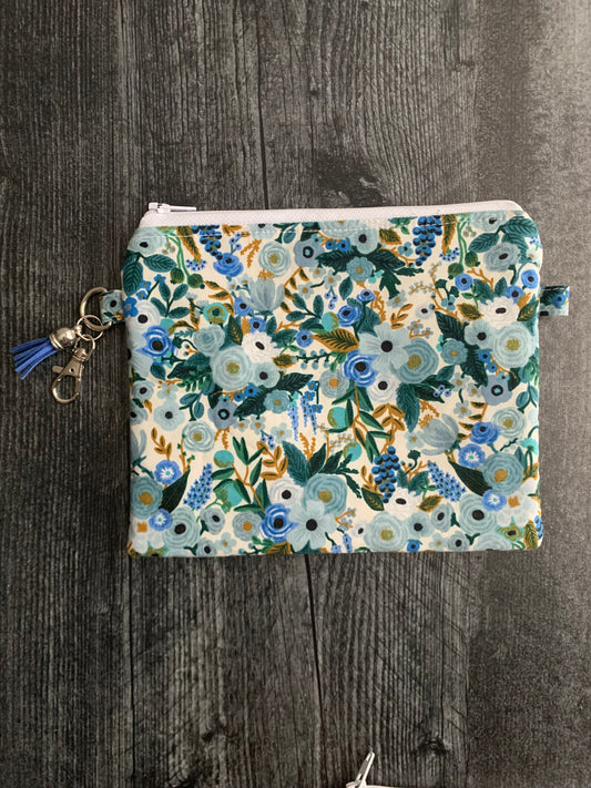 Petite Garden Party in Blue - Zippered Pouch (Medium Sized)