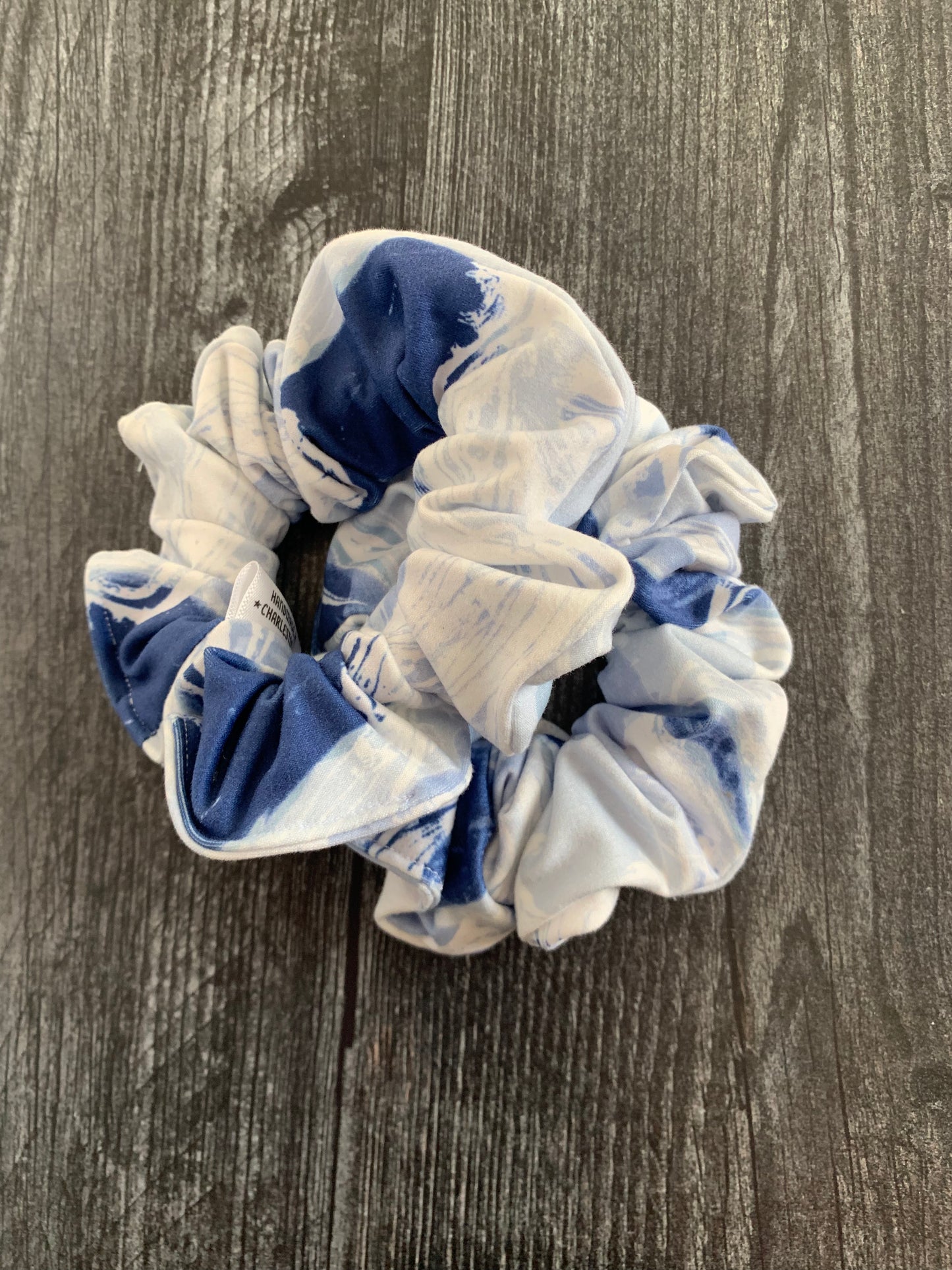 Blue and White Marble - Knit Scrunchie