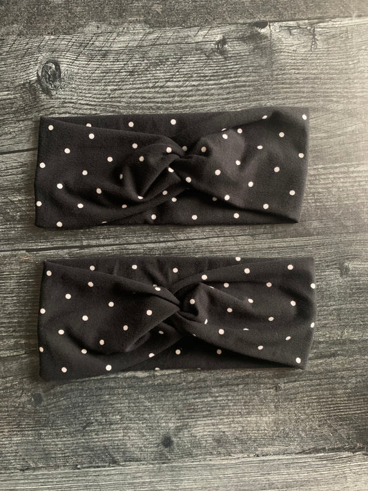 Polka Dots on Black - Twisted Knit Headbands