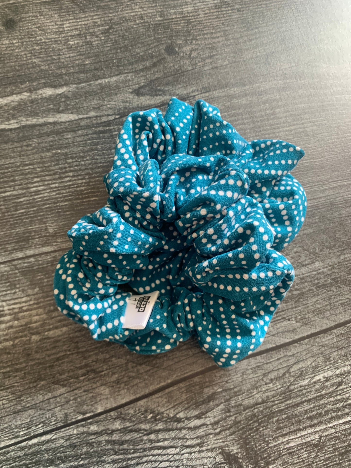 Blue with White Dots - Knit Scrunchie