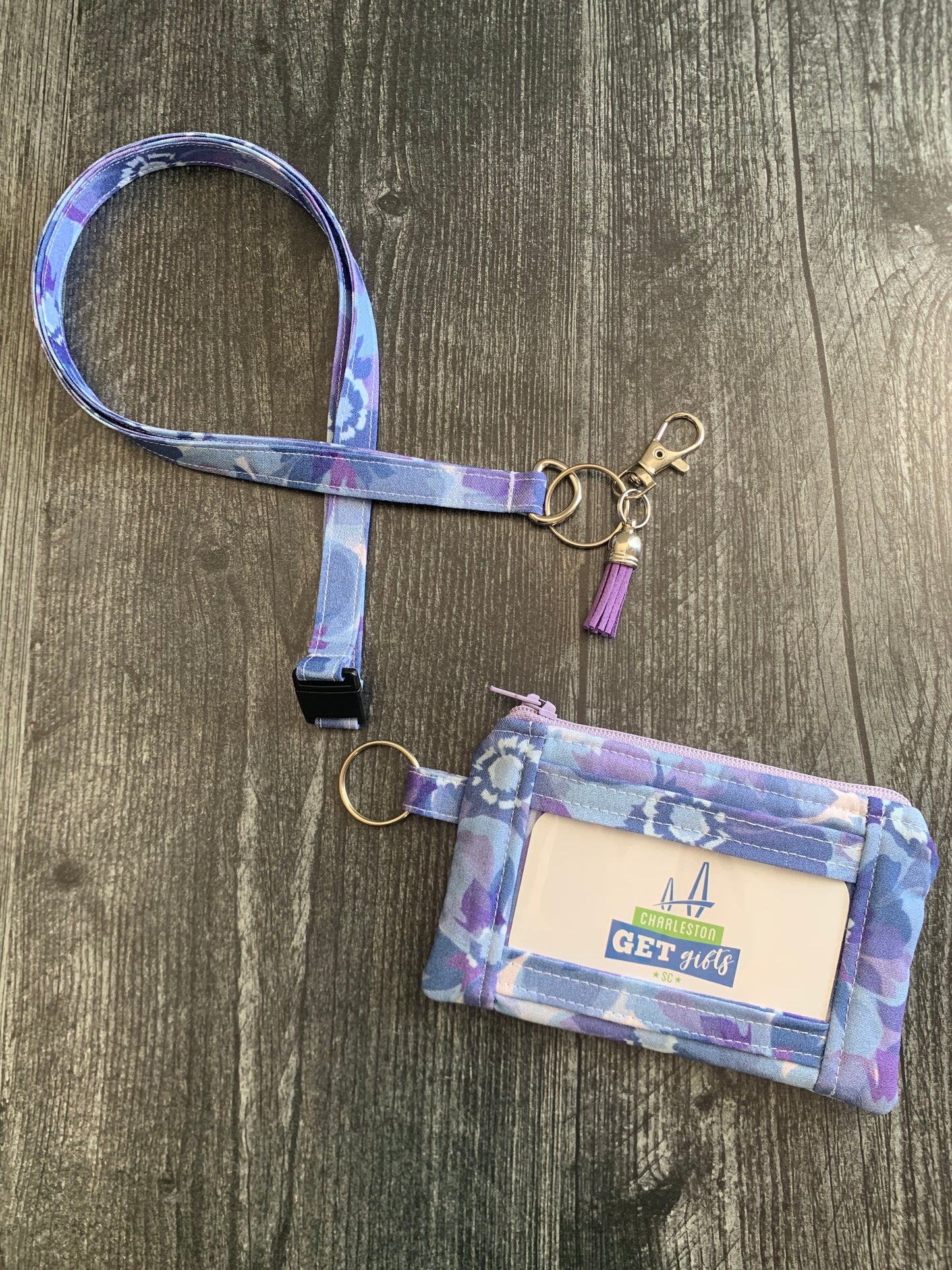 Violet Floral - Lanyard/Keychain Wallet