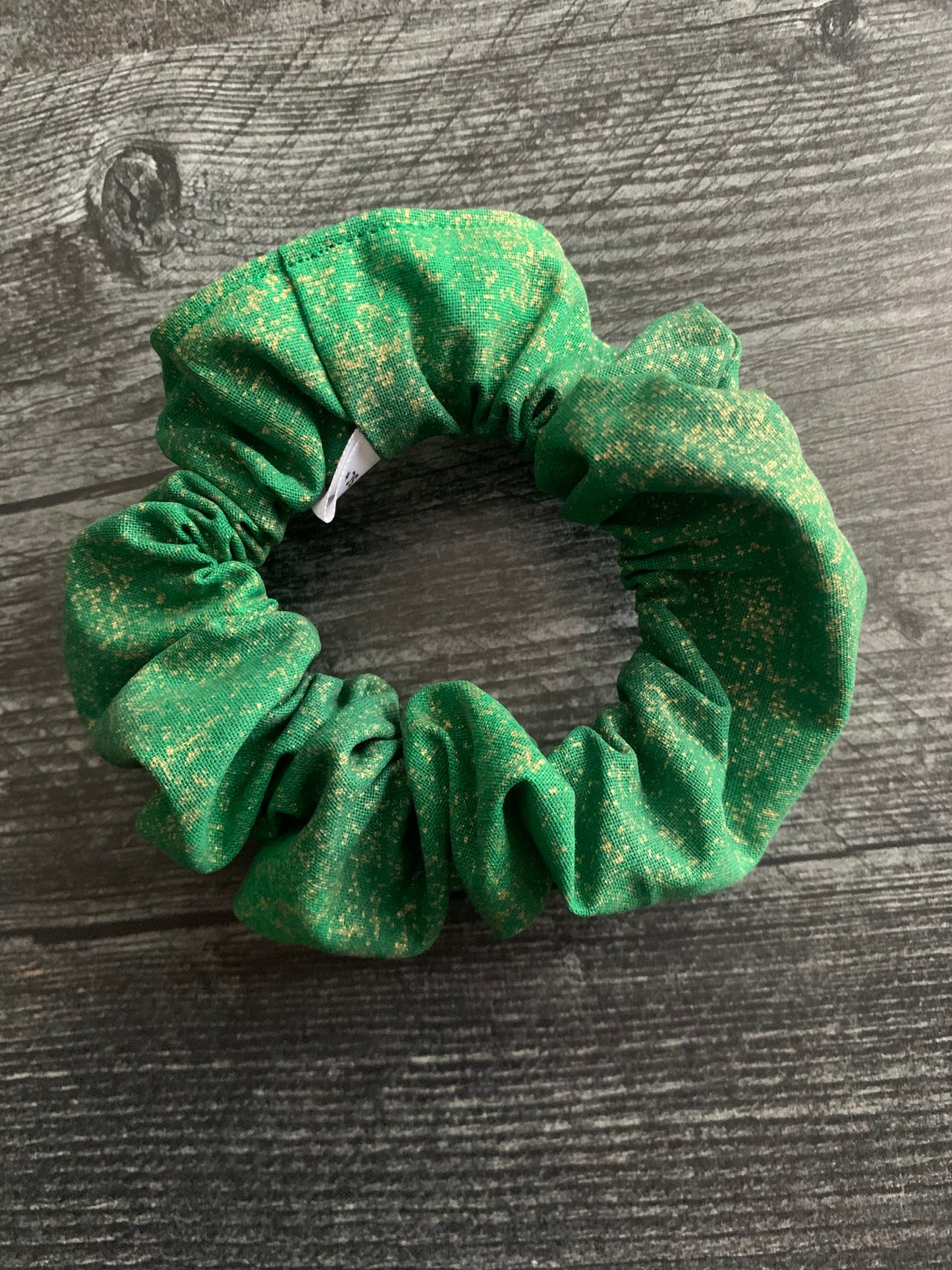 Sparkly Gold on Green - Cotton Scrunchie
