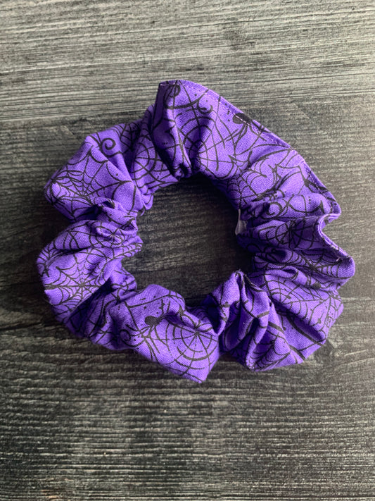 Spiderwebs on Purple - Cotton Scrunchie