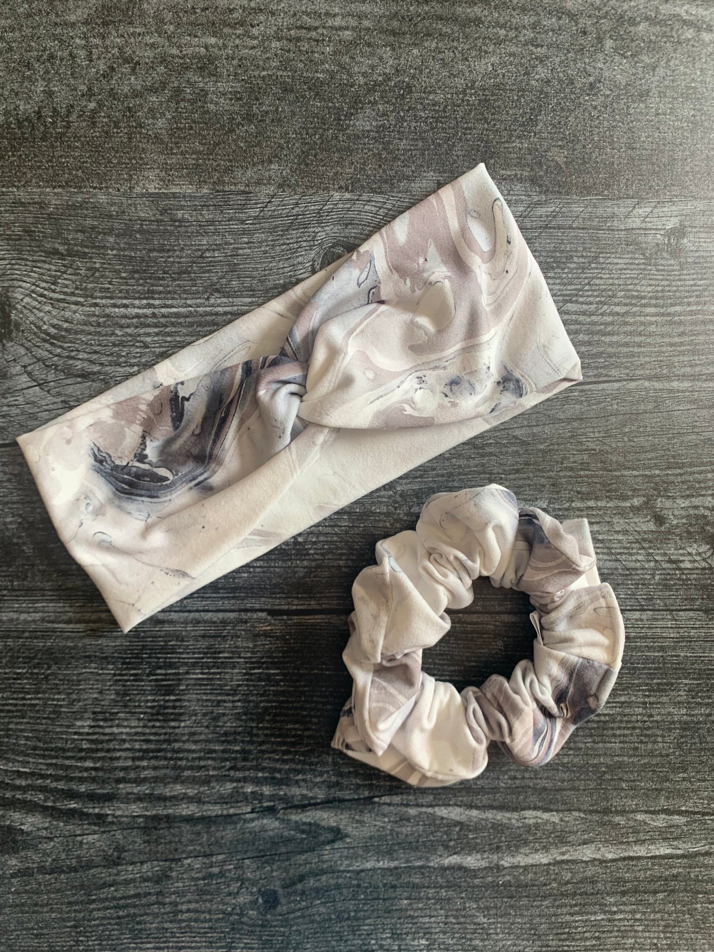 White and Grey Marble - Twisted Knit Headbands