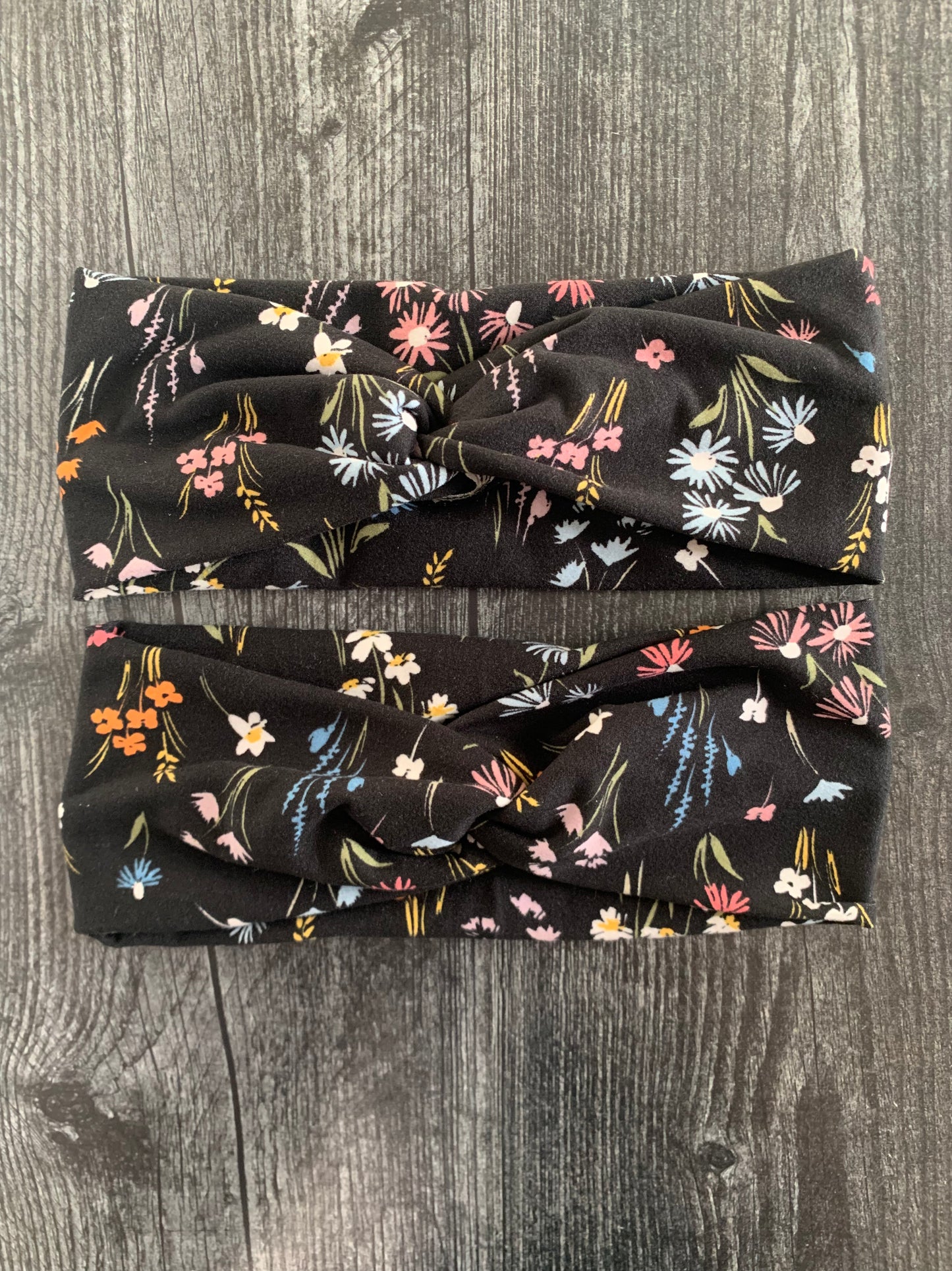 Colorful Floral on Black - Twisted Knit Headbands