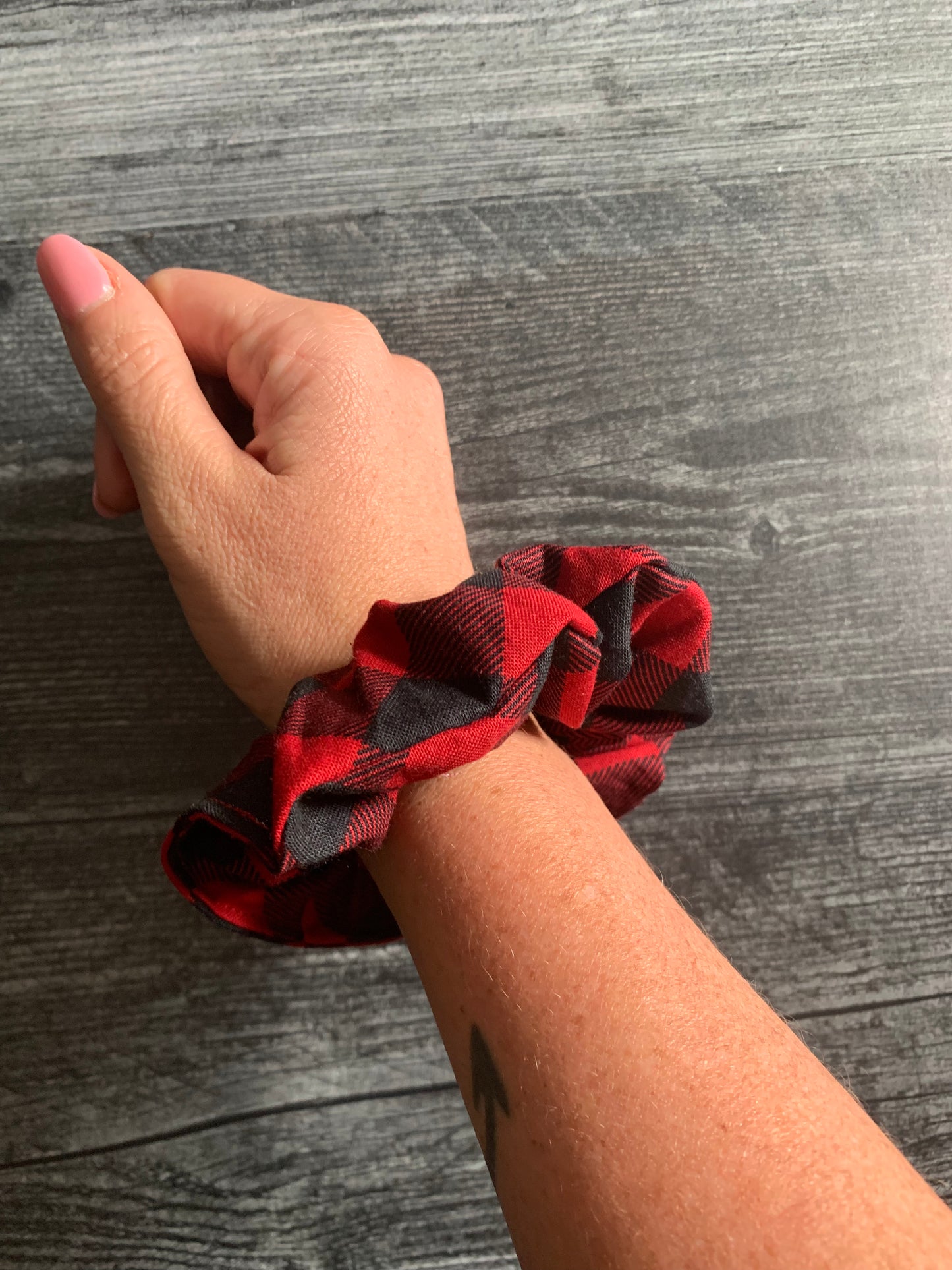 Red and Black Buffalo Check - Cotton Scrunchie