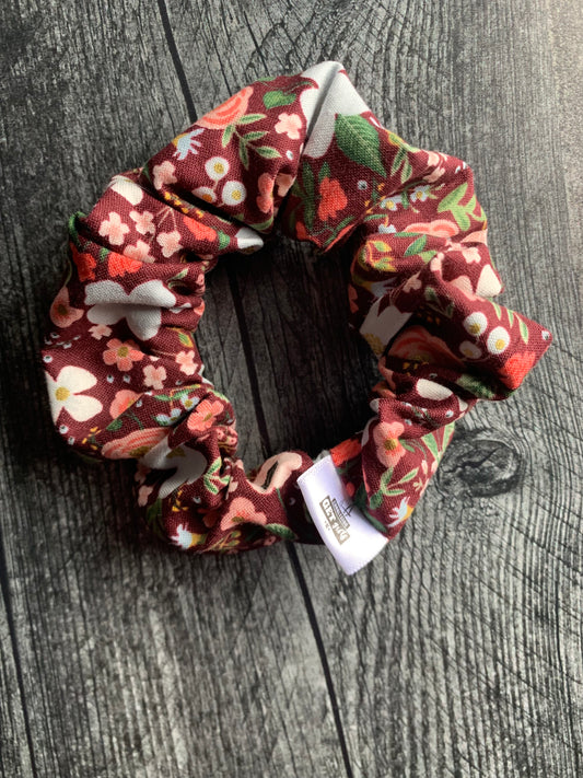 Wild Rose in Burgundy - Cotton Scrunchie