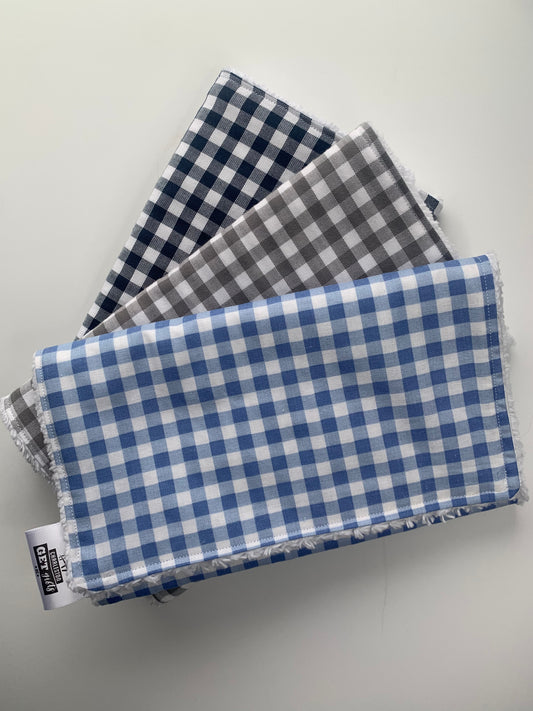 Gingham Light Gray, Baby Blue, and Navy Blue - Burp Cloths Set